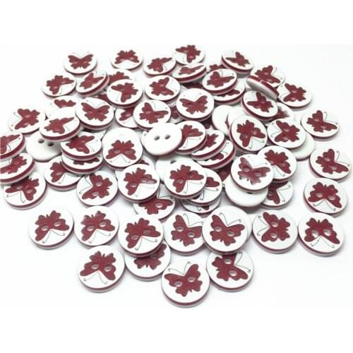 100pcs Red/Black 12mm Resin Round 2 Holes Butterfly Buttons Shirt Sewing Novelty Buttton Accessories DIY Crafts