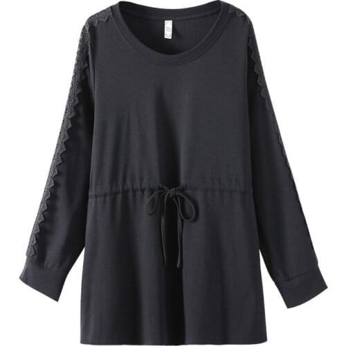 Plus Size 10XL 8XL 6XL Women Long Sleeves Spring T Shirts Femme Elegant Patchwork Lace Black Clothing Slim Tshirts For Mujers
