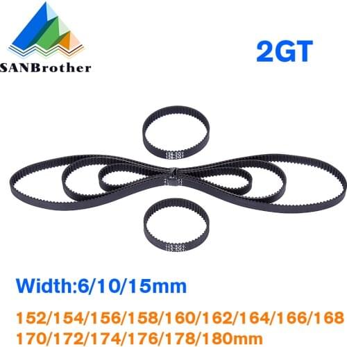 3D Printer Belt Closed Loop Rubber GT2 Timing Belt 2GT-6 160 172 176 178 180 152 156 158 162 166 168 174 170mm Width 6 10 15mm