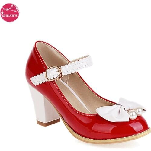 Spike Heel Mary Janes Lolita Shoes Japanese Style Mixed Color Sweet Bow Pearls Princess Buckle Strap Pumps