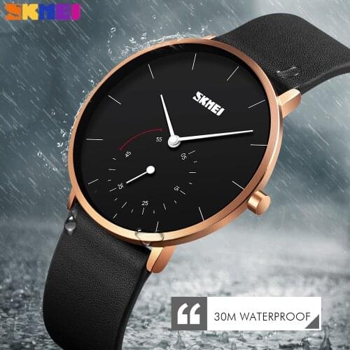 SKMEI New Fashion Mens Quartz Watches Business Simple Design Male Clock Leather Band Waterproof Wrist Watch Relogio Masculino
