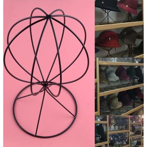 Black Vintage Metal Wire Counter Hat Display Rack Holder Cap Wig Storage Stand Hanger Freestanding Hat Wig Display