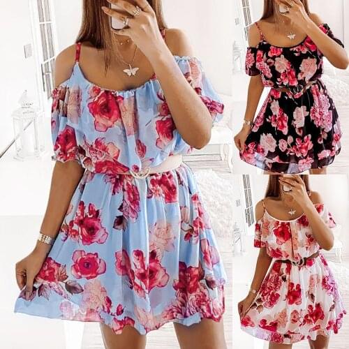Loose Spaghetti Strap Summer A-Line Dress For Summer Floral Printed Ladies Hollow Out Casual Sundress Y2K Girl Dress D30