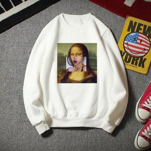 Mona Lisa Cartoon Funny Fashion Print Sweatshirt Spoof Personality Fashion Harajuku New Warm Casual Loose S-XL Womens Clothing