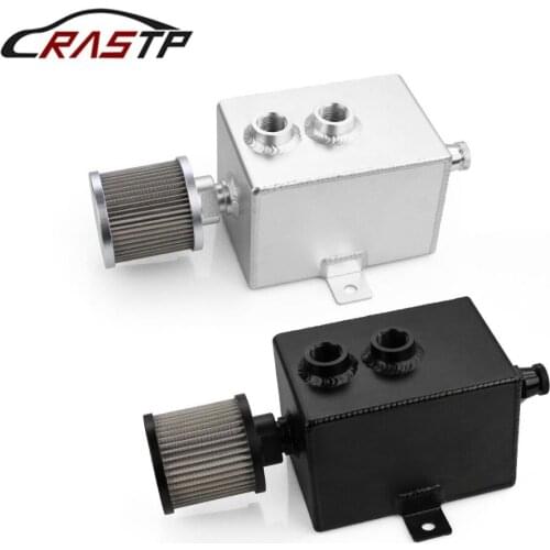 RASTP - 2L Universal Car Aluminum Oil Catch Tank Silver Black Fuel Tanks with Breather & Filter Drain Tap 2LT Baffled RS-OCC010