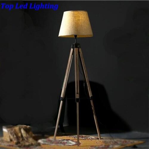 Vintage American Country Wood Fabric Led E27 Floor Lamp for Living Room Bedroom Restaurant 3 Legs Wood Floor Lamp 1185