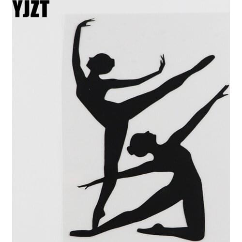 YJZT 10.3CMX14.6CM Ballet Dancers Girls Silhouette Dancing Vinyl Car Sticker Black/Silver 8A-0251