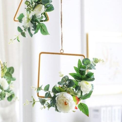 Iron Geometric Hanging Plants Rack Square Shape Flower Rack with Rope