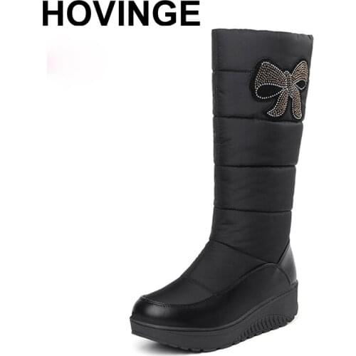 HOVINGE Snow Boots Ladies Waterproof Warm Ankle Boots Wedges Platform Plush Shoes female Botas Mujer Zapatos Embroider boot