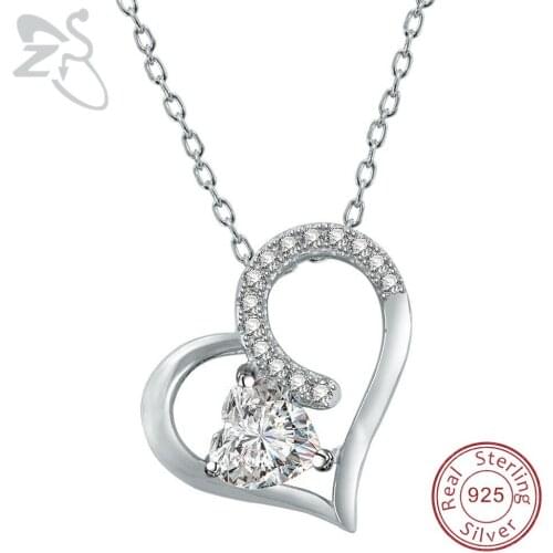 ZS Irregular Heart Pendant Necklaces 925 Sterling Silver Choker Crystal Cubic Zirconia Gems Necklace Women Collar Mujer Gift