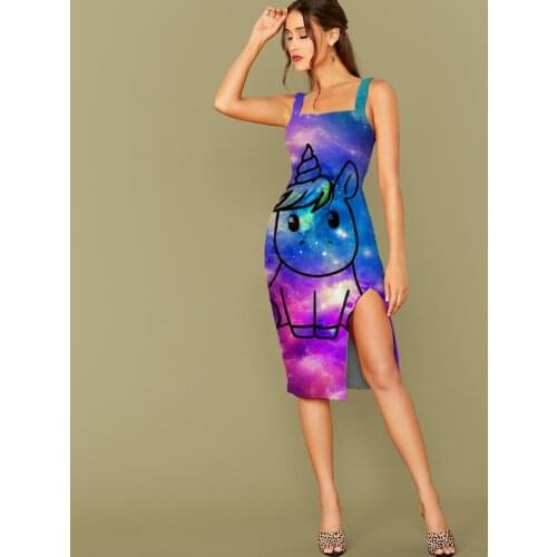 3D Dress Unicorn Dresses Women Galaxy 3d Print Animal Vestido Sexy Nebula Halter Sleeveless Womens Clothing Mini Evening Beach