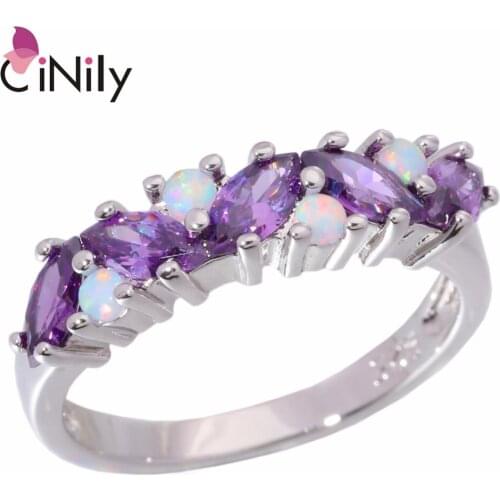 CiNily Created White Fire Opal Purple Zircon Silver Plated Wholesale New Style for Women Jewelry Ring Wedding Size 7 8 9 OJ8942