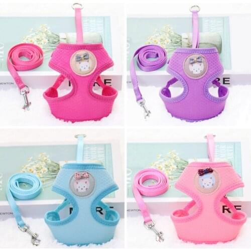 Pet Cat Vest Harness with Cartoon Bear Small Dog Harness and Leash Set Mesh Padded Pet Rope for Puppy Dogs Chihuahua Yorkie