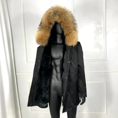 Winter Coat Parka Mens Jacket Luxury Hooded Warm Natural Rabbit Fur Liner Fur Parkas Casual Fashion Outwear
