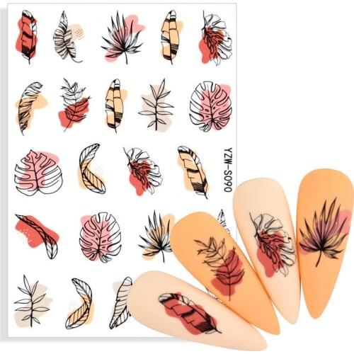 1 Sheet Black Leaf 3D Nail Stickers Diamond Design Pattern Adhesive Transfer Sticker DIY Nail Decoration Decal For Nais