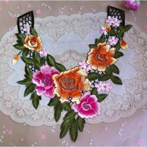 1piece Embroidered Lace Collar Patches Applique Luxury Floral Embossed Sewing Accessories for Women Cloth