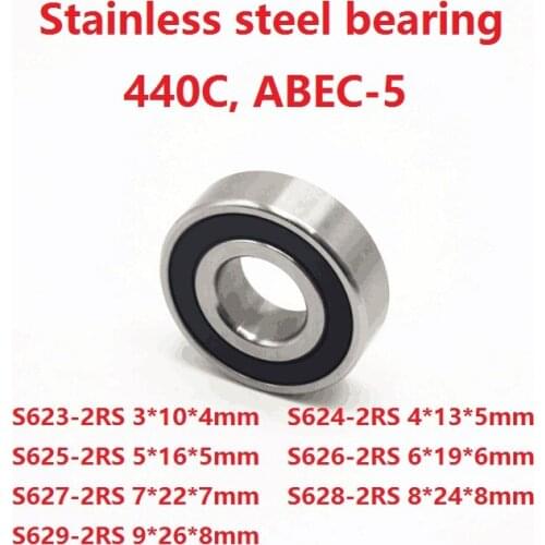 10/50pcs S623RS S624RS S625RS S626RS S627RS S628RS S629RS ABEC-5 Stainless steel Deep Groove Ball bearing Double Rubber cover