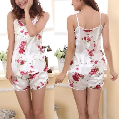 2PCS/Set Comfortable Sexy Flower Sleepwear Braces Shirts + Shorts Underwear Pajamas Robes Set For Woman Vetement Femme