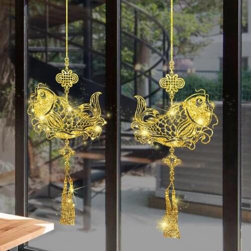2-pack PVC Wall Sticker Fish Window Sticker Chinese New Year Sticker Golden
