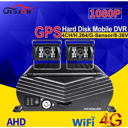 2TB Hard Disk 4G GPS Wifi 4CH Car Mobile Dvr G-sensor I/O Real Time Remote Video Recorder +2Pcs 2.0MP 4Pin AHD Reverseing Camera