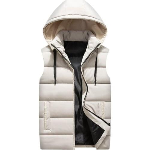 2021 Mens Hooded Cotton Vest Teenagers Autumn and Winter Solid Color Warm Vest