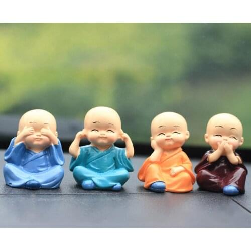 4pcs/set Little Monk Figurines Car Decoration Crafts,Home Decor Kungfu Monks Figure Car Ornament Buddha Boy Accessories