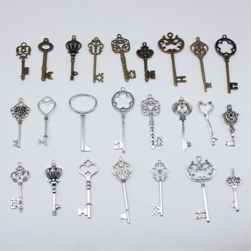 6pcs Antique Bronze Silver Color Key Charm Pendants Handmade Decoration Vintage Key Charms For DIY Jewelry Making