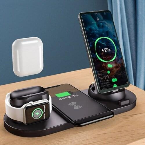 6 in 1 Qi Wireless Charger Stand For Samsung S8 S9 S10 Note 10 for iPhone X XS 11 12 XR 8 Plus Quick Charge 3.0 Fast Charger