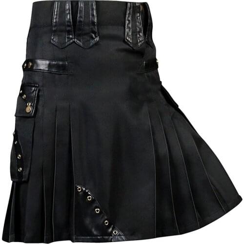 Black England Skirt Prince Renaissance Medieval Men Custome Cosplay Adult PU Splicing Party Skirt plus size