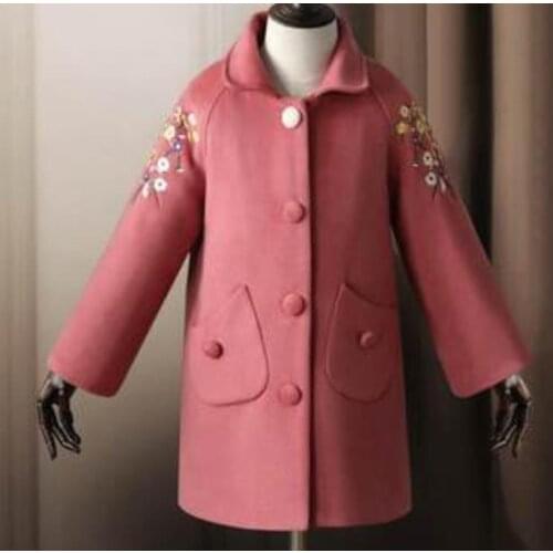 Kids embroidered Autumn Winter 2020 Fashion Children Girls Warm Thick Medium Long Woolen Coat