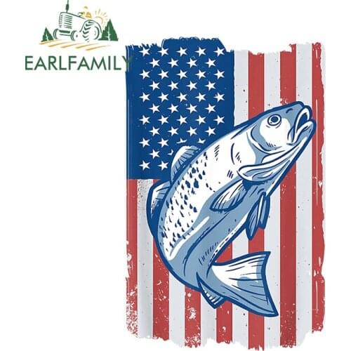 EARLFAMILY 13cm x 8.5cm For American Flag Fish Car Bumper Stickers Windows Car Accessories Decal Waterproof Scratch-proof