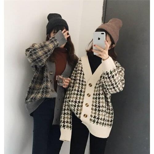 Cardigan for Women Fashion V-neck Knitted Cardigan Loose All-match Long Sleeve Top Autumn Korean Version Button-down Cardigan