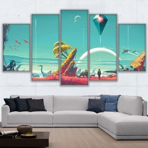 Hd Print Canvas Painting Stick On The Wall For Living Room Frame 5 Panel Game No ManS Sky Home Decoration Modular Picture