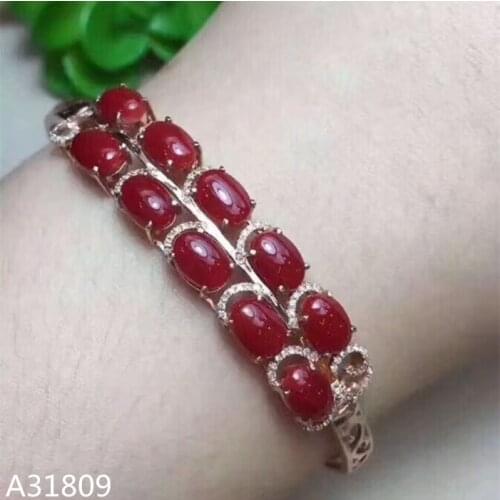 KJJEAXCMY Fine jewelry 925 pure silver inlaid natural coral female bracelet jewelry, oval micro insert