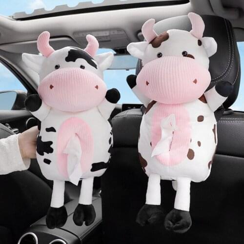Car Tissue Box Cow Cartoon Creative Auto Back Seat Skylight Hanging Napkin Holder Interior Accessories Organizer Storage Bag