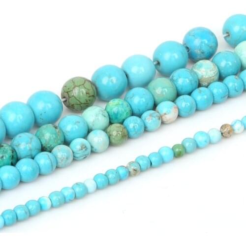 Hight Quality 4/6/8/10mm Charm Smooth Natural Lake Blue stone round loose beads For DIY Jewelry Necklaces & Bracelets Making