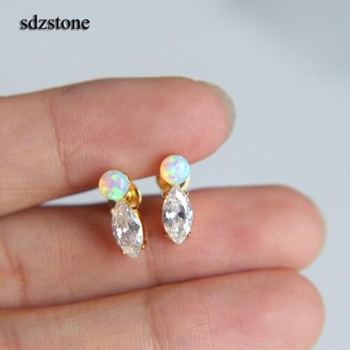 Gold filled 2018 round marquise two stone simple studs teen girl gift fire opal top quality fashion delicate opal earring