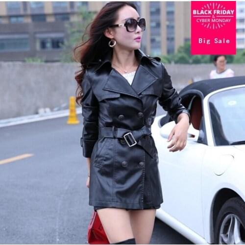 3XL Plus Size Double-breasted leather jacket 2020 new PU leather jacket womens European stations Slim long jackets women w894