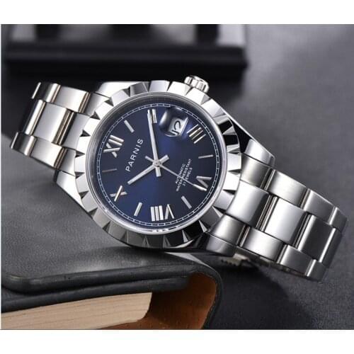 PARNIS 40mm blue dial 21 jewels Automatic Self-Wind mechanical movement mens watch sapphire glass Mechanical watches GR84-2