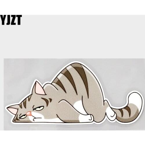YJZT 17.3CM×7.3CM Car Sticker Funny Tired Cat Lying On Its Stomach Decal PVC 11C-0023