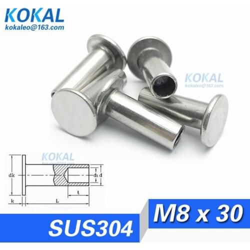 [P304-M8*30]20PCS Free Shipping SUS304 stainless steel Screw Series thin head semitubular rivets M8*30mm rivets