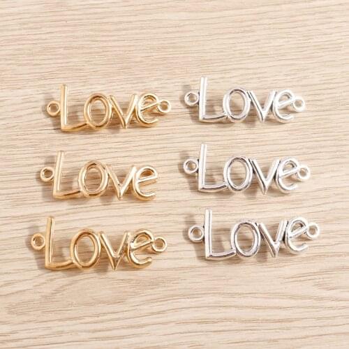 10pcs 40*16mm Gold Color Love Charms Connectors Fit Necklaces DIY Making Alloy Letter Charms Jewelry Handmade Craft Accessories