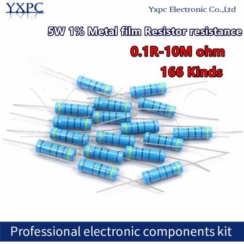 10pcs/lot 5W 1% Metal film Resistor resistance 0.1R~10M 1K 1.2 1.3 3.3 10 22 33 120 360 18 390 470 82 R K ohm 10K 100K 1M