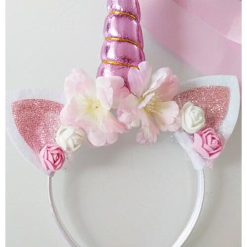 Pink-horn hairband unicorn birthday party decorations girl birth day gift plastic headband PINK shoulder sash unicornio babyshow
