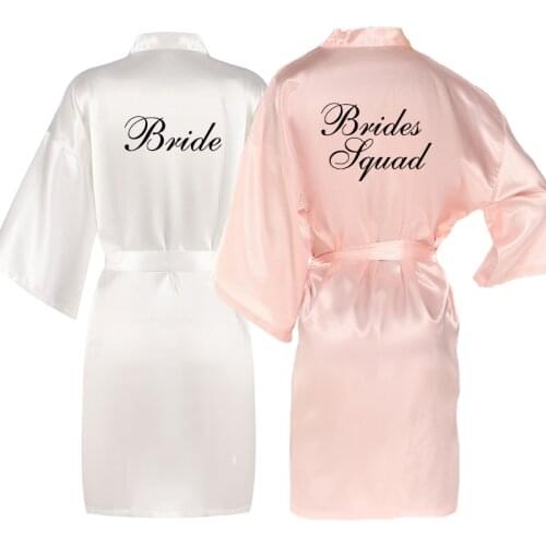 Blush light pink bride Bridesmaid Robes satin women kinomo robe black writing dressing gown wedding dress Satin kimono Robe