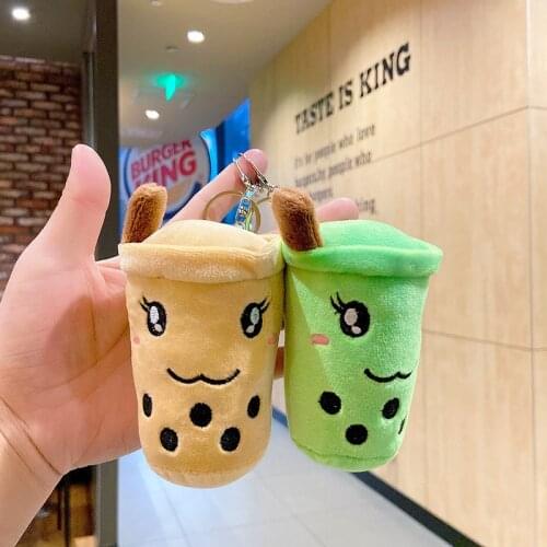 Cartoon Car Plush Key Chain Milk Tea Cup Keyring Bag Pendant for Men Women Gift 4 Colors Cute Fashion Keychain