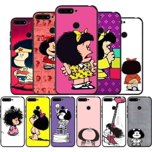 Cartoon Mafalda Painted black Silicone Phone Case For Huawei honor 30 20 Pro 8 8X 9 10 20 Lite Mate 10 20 30 Lite Pro cover