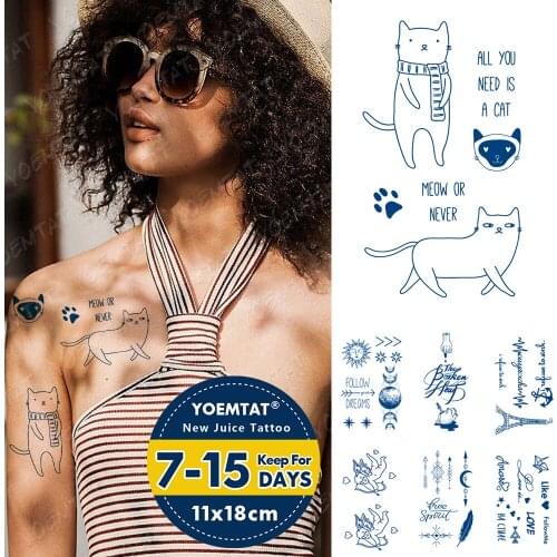 Juice Ink Tattoos Body Art Lasting Waterproof Temporary Tattoo Sticker Cute Animal Cat Tatoo Arm Fake Arrow English Text Tatto