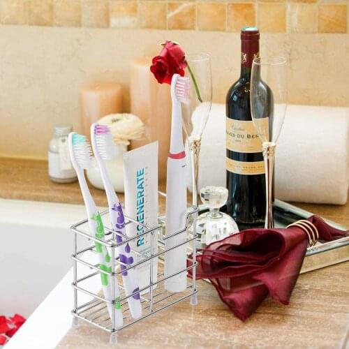 Toothpaste Rack Bathroom Toothbrush Organizer Stand Leachate Simple Metal Polished Large Capacity Holder