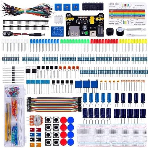 Keywish Electronics Component Super Kit with Jumper Wires,Color Led,Resistors,Register Card,Arduino Buzzer,5V Expansion Module